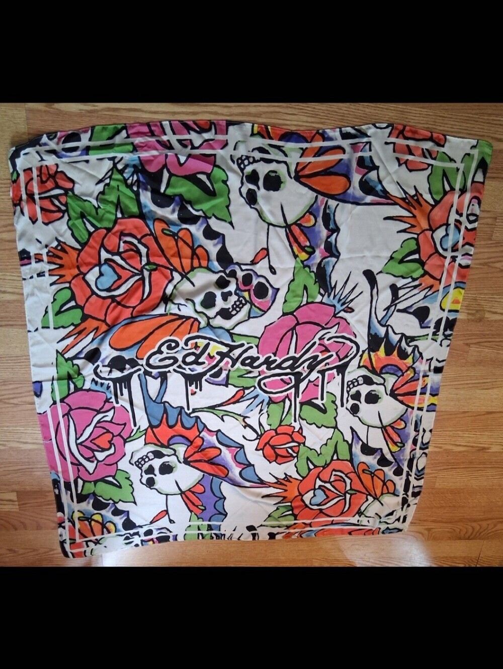 EUC Vintage Y2K Ed Hardy Floral Tattoo Skull Floral Casual Streetwear Scarf Wrap